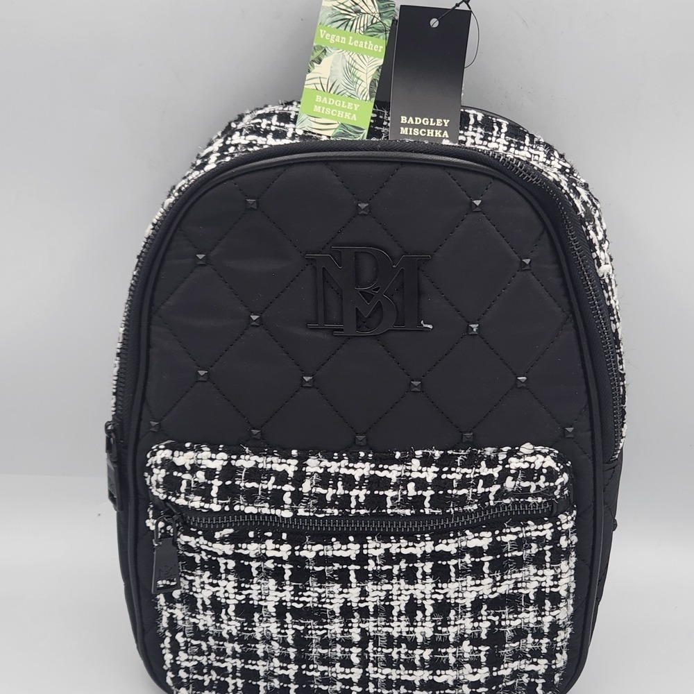 Black and white Badgley‎ Mischka Backpack Brand New with tags quilted diamonds
